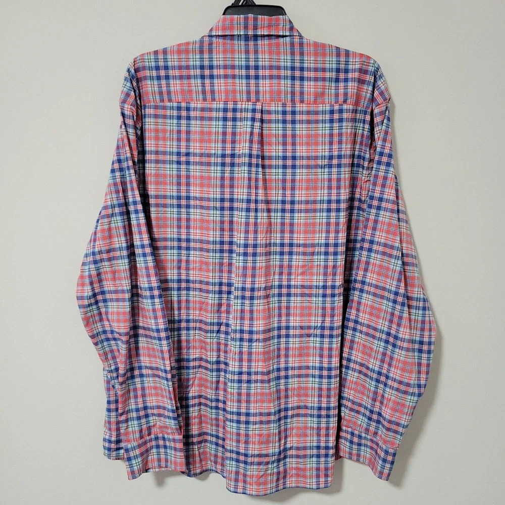 Vineyard Vines Performance Classic Fit Button Down Plaid Shirt Mens XL Blue Red